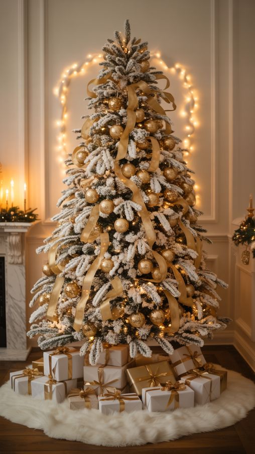 Gold and White Flocked Christmas Tree Ideas for an Elegant Holiday