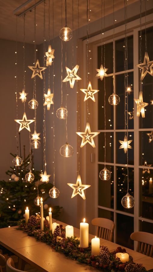 Hanging Star and Orb Christmas Lights Indoor Decor