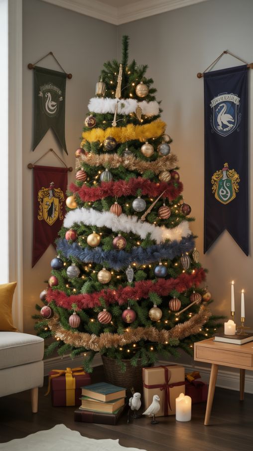 Harry Potter Christmas Tree Ideas Highlighting House Color Themes