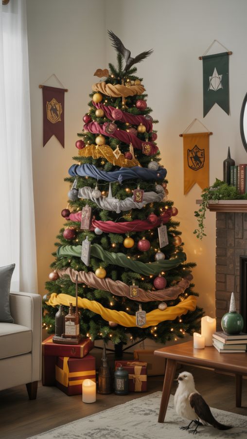 Harry Potter Christmas Tree Ideas Highlighting House Color Themes