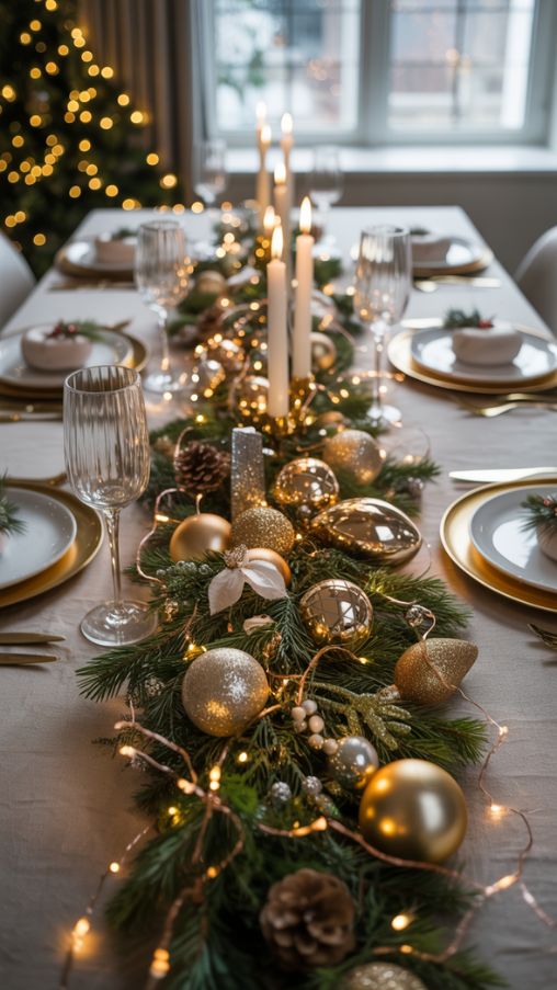 Holiday Lighting and Glamorous DIY Christmas Table Centerpiece Ideas for a Sparkling Festive Table