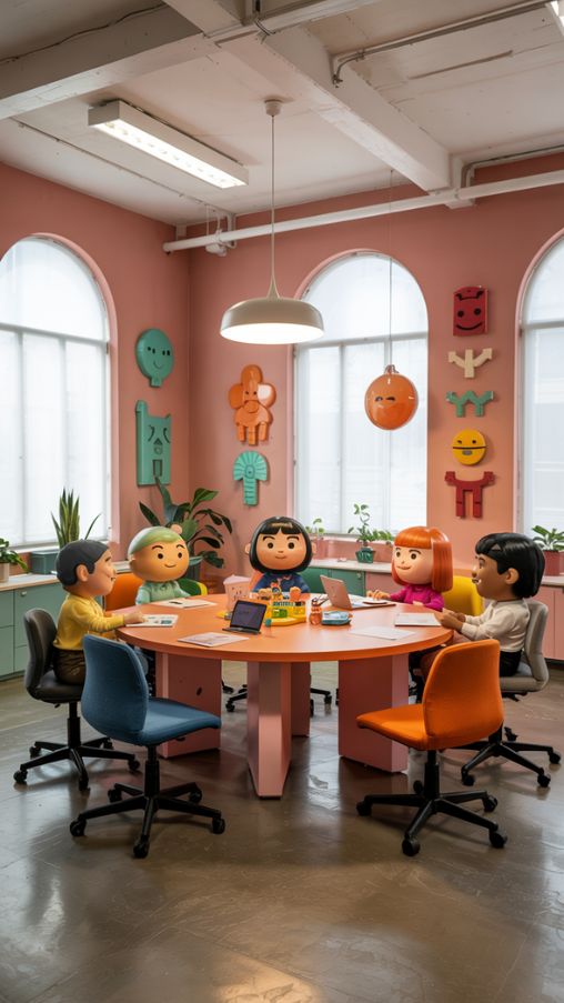 Photorealistic Toca Boca office interior showcasing inclusive and diverse design, playful and imaginative workspace inspired by Toca Life World, gender-neutral color palettes, desks and chairs arranged for collaboration, characters of all abilities with unique accessories like hearing aids and prosthetics, blended-family office setups, cozy and interactive corners, decorative plants and wall art, bright natural lighting, realistic textures, high-resolution, capturing authenticity, representation, and creativity in a child-friendly office environmentAlt Text for Image:
Photorealistic Toca Boca office featuring diverse characters, gender-neutral furniture, blended-family setups, interactive corners, decorative plants, and playful elements emphasizing inclusivity and representation