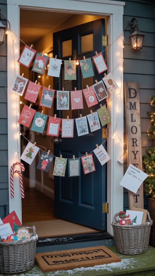 Interactive Family Christmas Entryway with Cards and Santa Letter Basket Decor