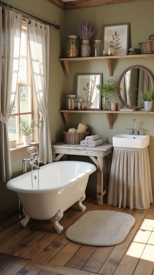 Inviting Country Farmhouse Bathroom with Rustic Charm