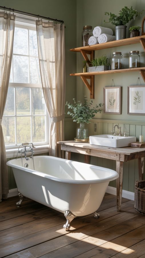 Inviting Country Farmhouse Bathroom with Rustic Charm