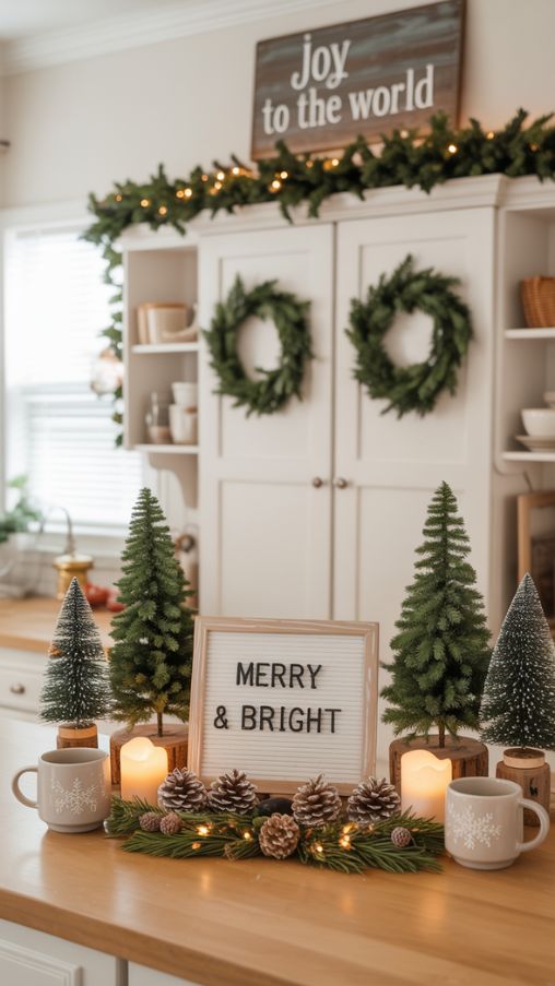 Kitchen Counter Christmas Decor Ideas with Letterboards, Signs, and Festive Accents