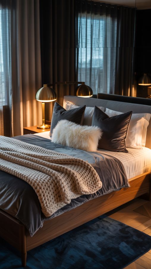 Layering Textures for a Luxurious Feel – Cozy and Elegant Dark Bedroom Design