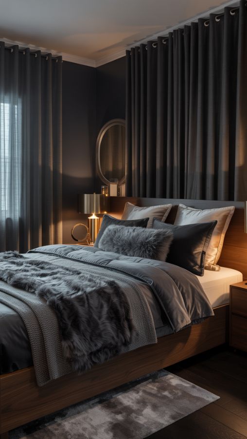 Layering Textures for a Luxurious Feel – Cozy and Elegant Dark Bedroom Design