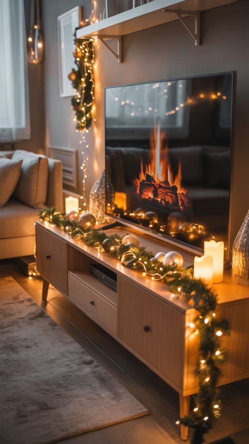 Lighting and LED TV Stand Christmas Decor Ideas