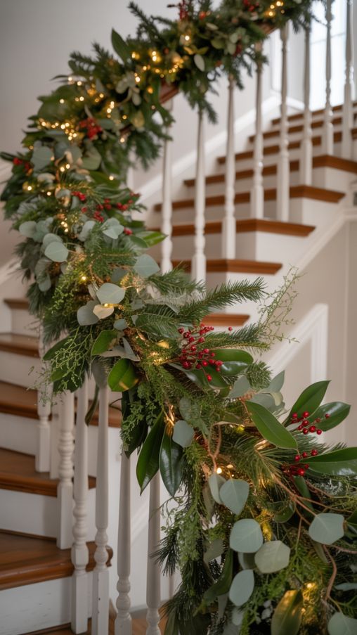 Lush Green Christmas Garlands for Stair Railing Decor