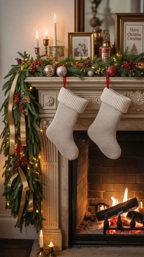 Mantle and Fireplace Styling for an Old Fashion Christmas