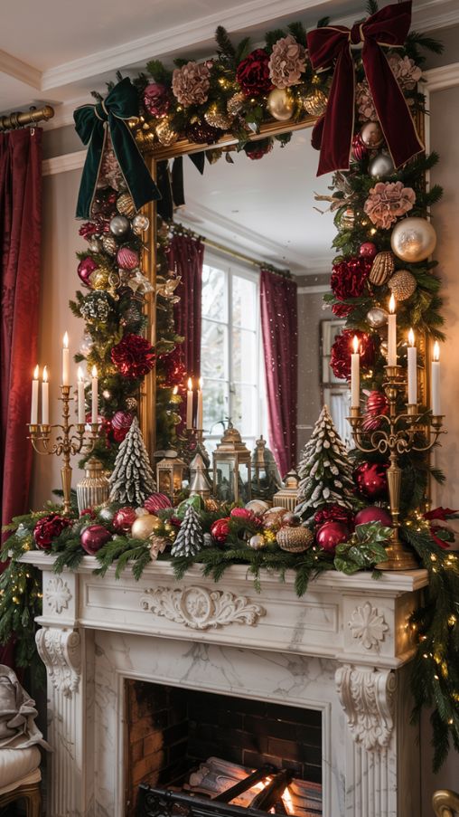 Maximalist Fireplace Mantel Christmas Decor