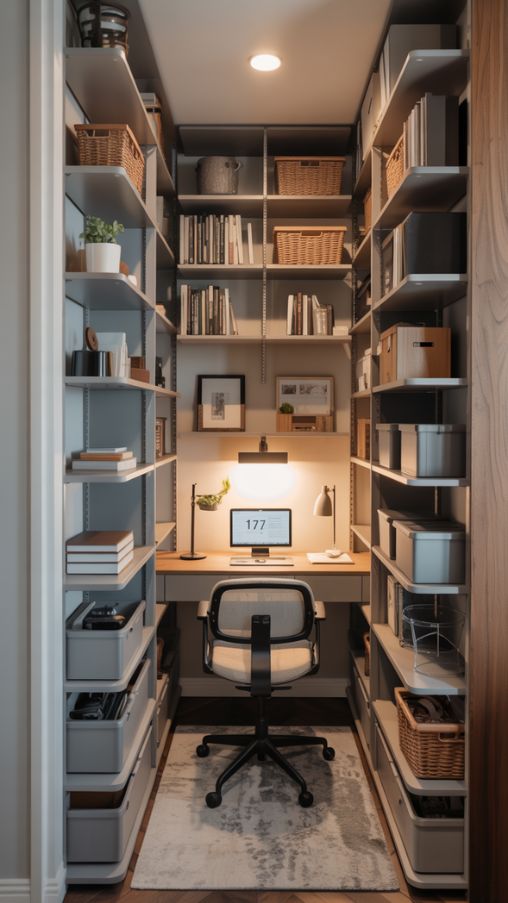 Maximizing Vertical Space – Closet Office Organization Ideas