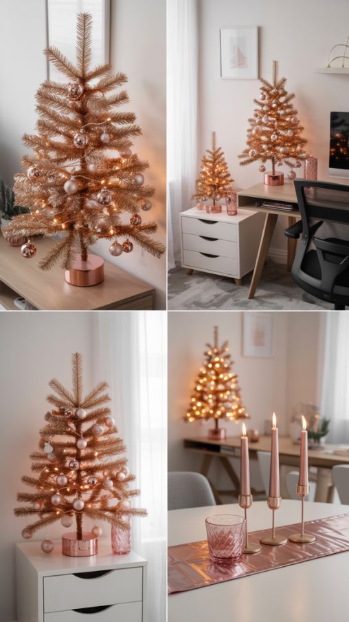 Mini and Tabletop Rose Gold Christmas Tree Ideas for Small Spaces and Cozy Holiday Decor