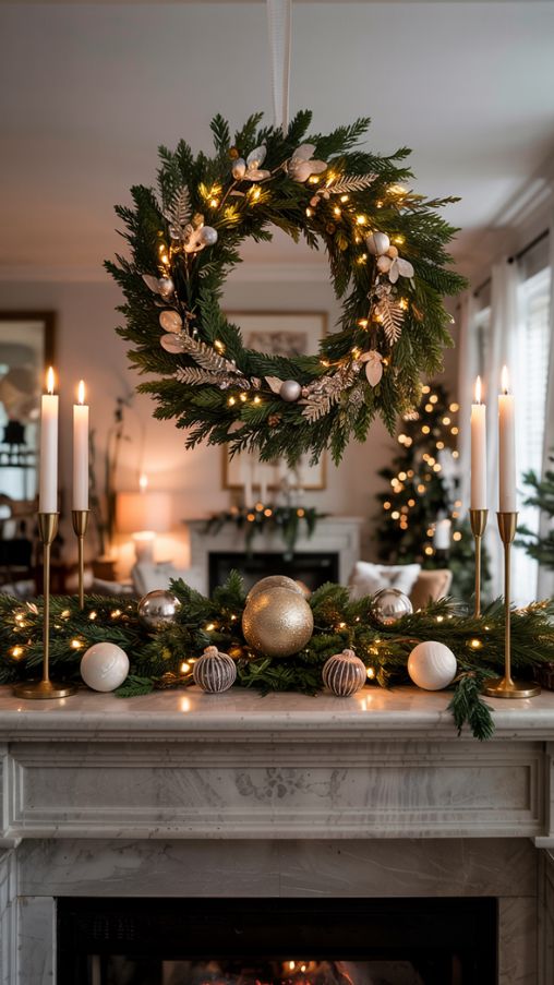 Minimalist Fireplace Mantel Christmas Decor