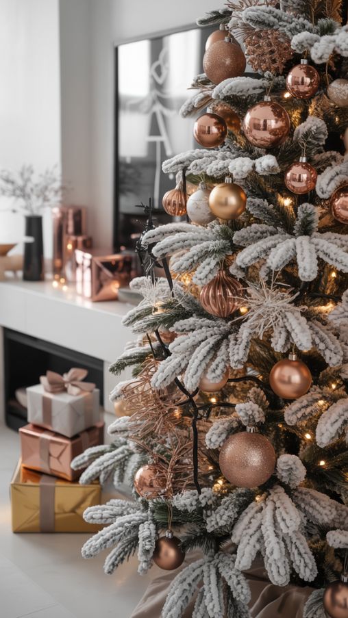 Modern Metallic Flocked Christmas Tree Ideas for a Chic Holiday