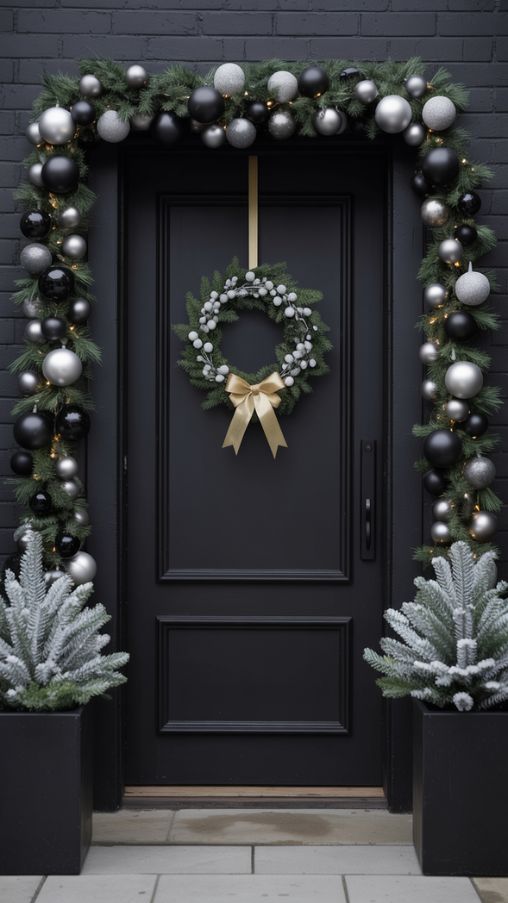Modern Minimalist Black and White Christmas Entryway Decor
