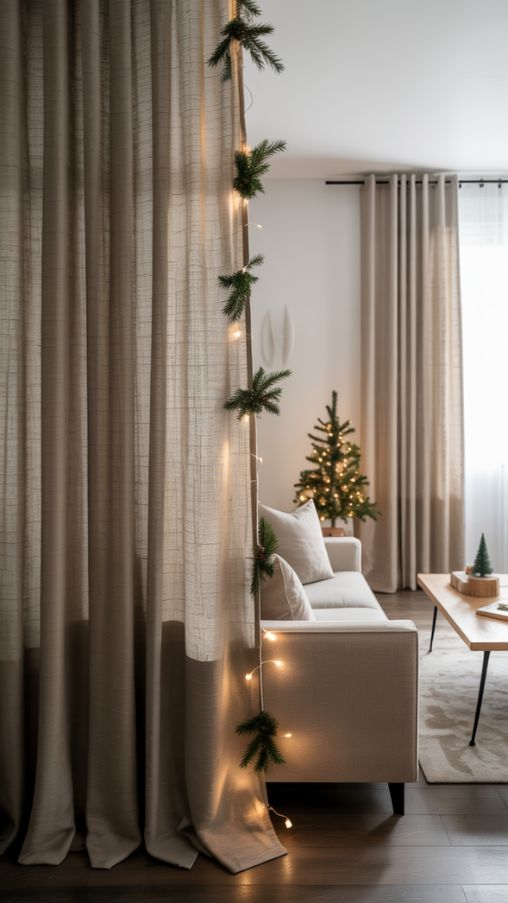 Modern and Minimalist Christmas Curtain Ideas for a Refined Living Room