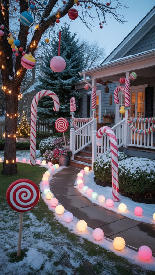 Outdoor Candy Land Christmas Decorations for a Whimsical Yard