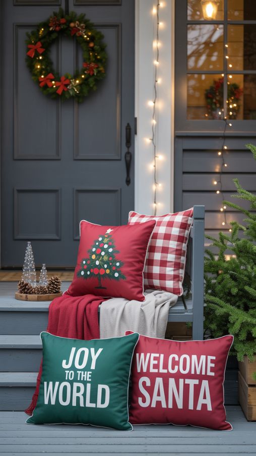 Outdoor and Entryway Christmas Pillow Decor Ideas for a Festive Welcome