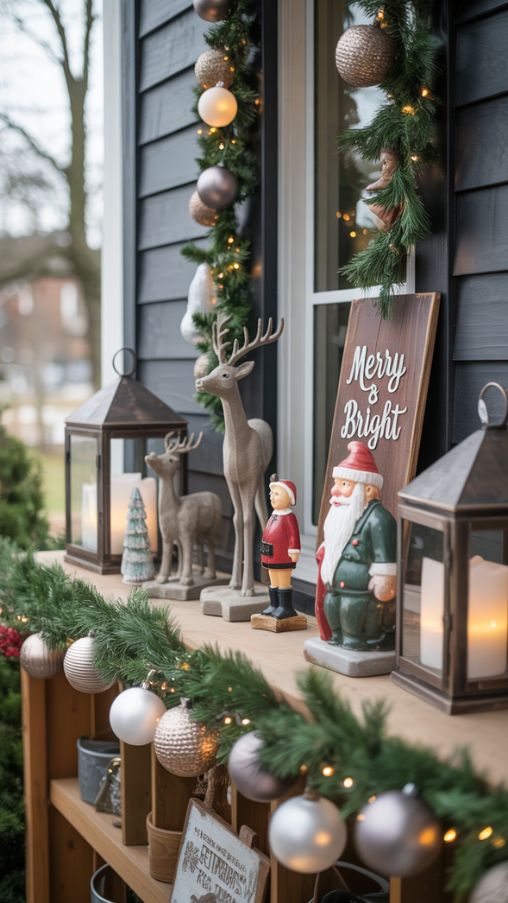 Outdoor and Entryway Christmas Shelf Decorating Ideas