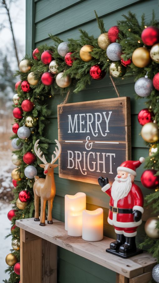 Outdoor and Entryway Christmas Shelf Decorating Ideas