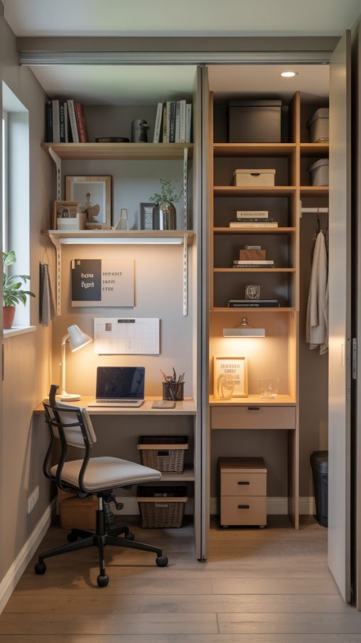 Planning Your Closet Office Layout – Floating and L-Shaped Desk Ideas