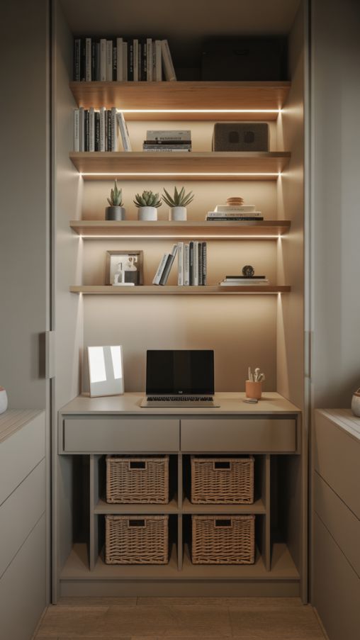 Planning Your Closet Office Layout – Floating and L-Shaped Desk Ideas