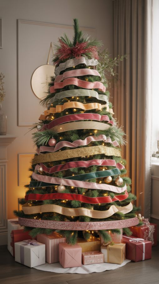 Ribbons and Garlands Colorful Christmas Tree Ideas