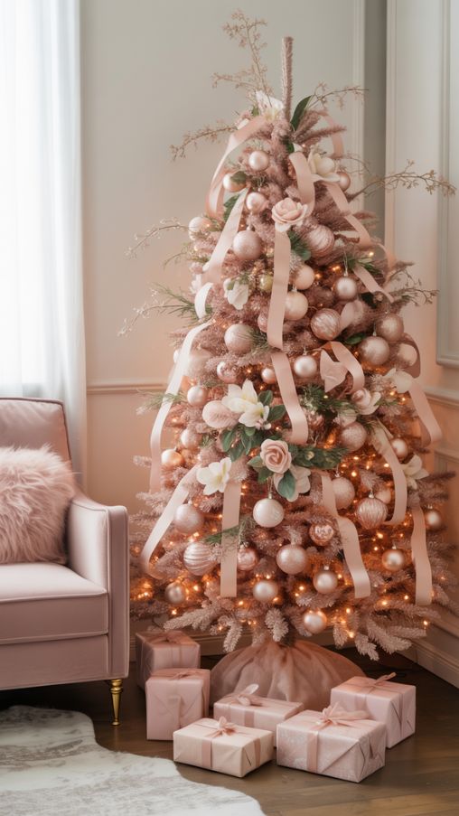 Romantic and Feminine Rose Gold Christmas Tree Ideas for a Cozy Elegant Holiday