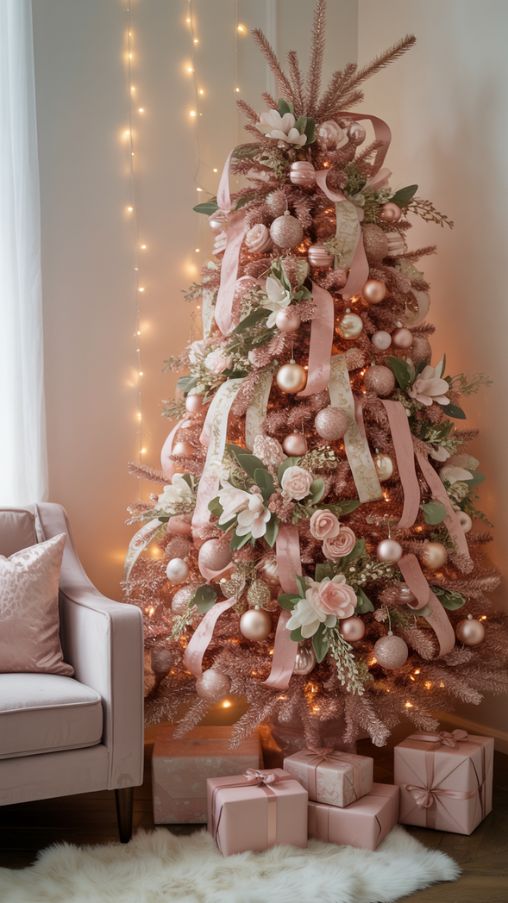 Romantic and Feminine Rose Gold Christmas Tree Ideas for a Cozy Elegant Holiday