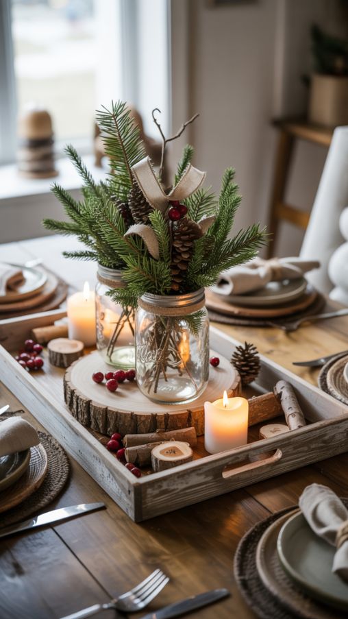 Rustic Farmhouse DIY Christmas Table Centerpiece Ideas for a Cozy Holiday Look