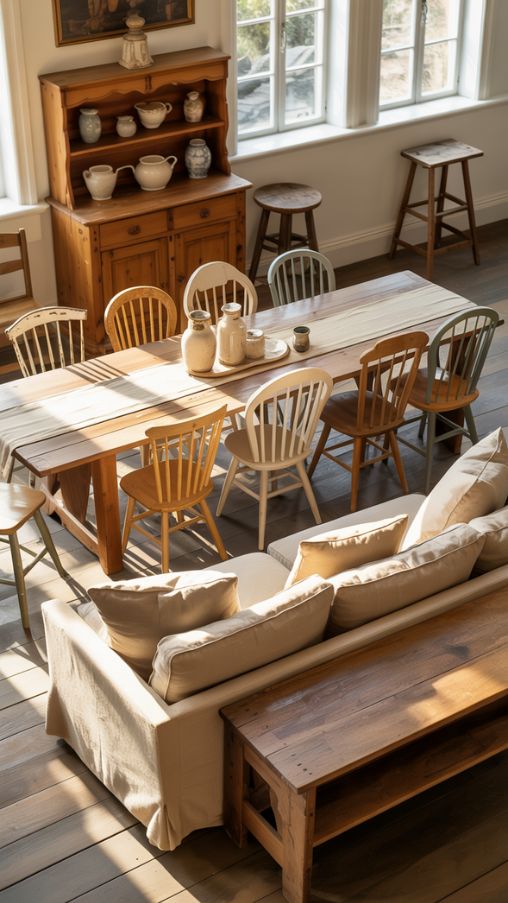 Rustic Farmhouse Living Space with Story-Filled Furniture