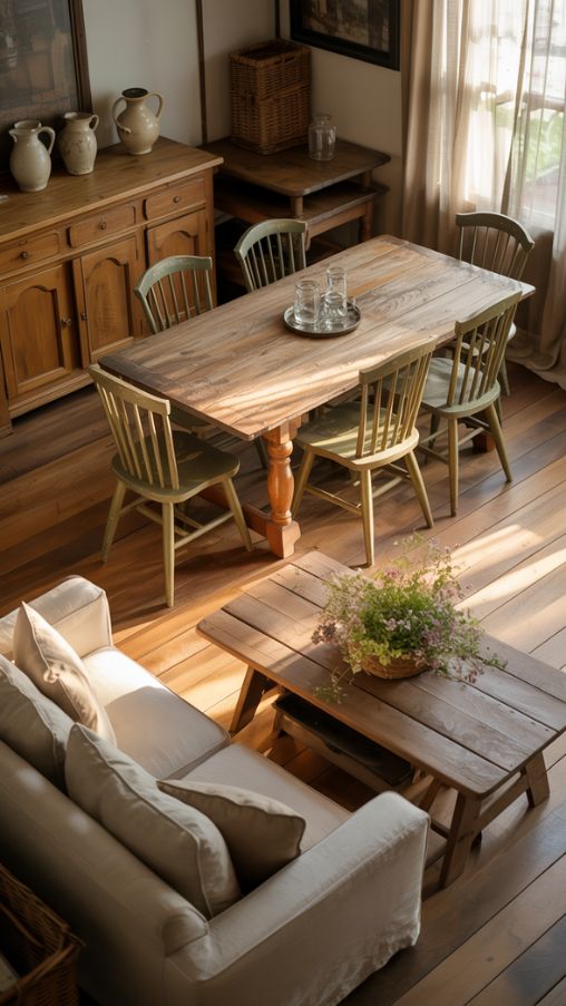 Rustic Farmhouse Living Space with Story-Filled Furniture