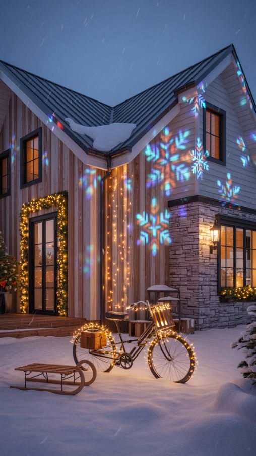 Rustic Meets Modern Exterior Christmas Lights Ideas