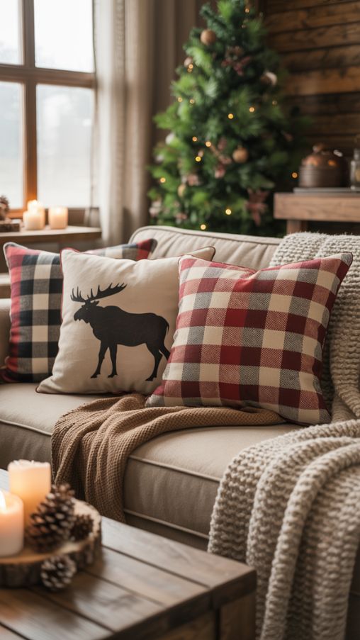 Rustic & Plaid Christmas Pillow Ideas for Cozy Cabin Decor