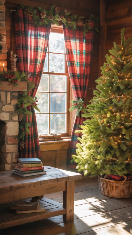 Rustic and Farmhouse Christmas Curtain Ideas for a Cozy Living Room