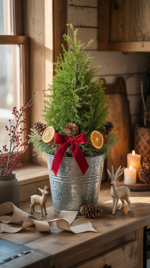Rustic and Farmhouse Tabletop Christmas Tree Ideas