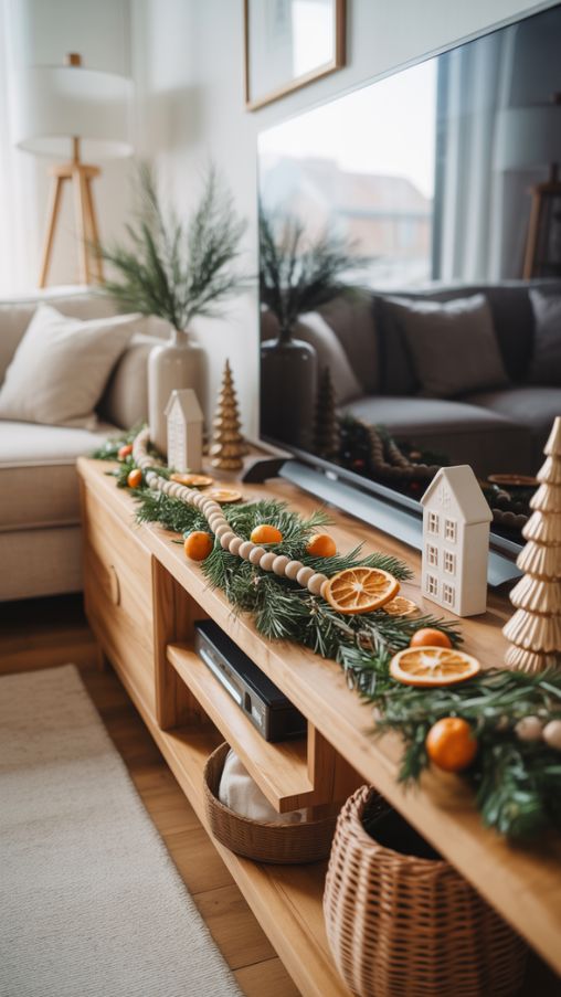 Scandinavian and Natural Elements TV Stand Christmas Decor Ideas