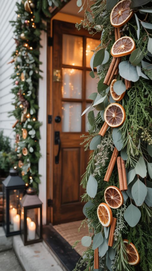 Scented Natural Christmas Entryway Decor with Eucalyptus and Citrus Elements