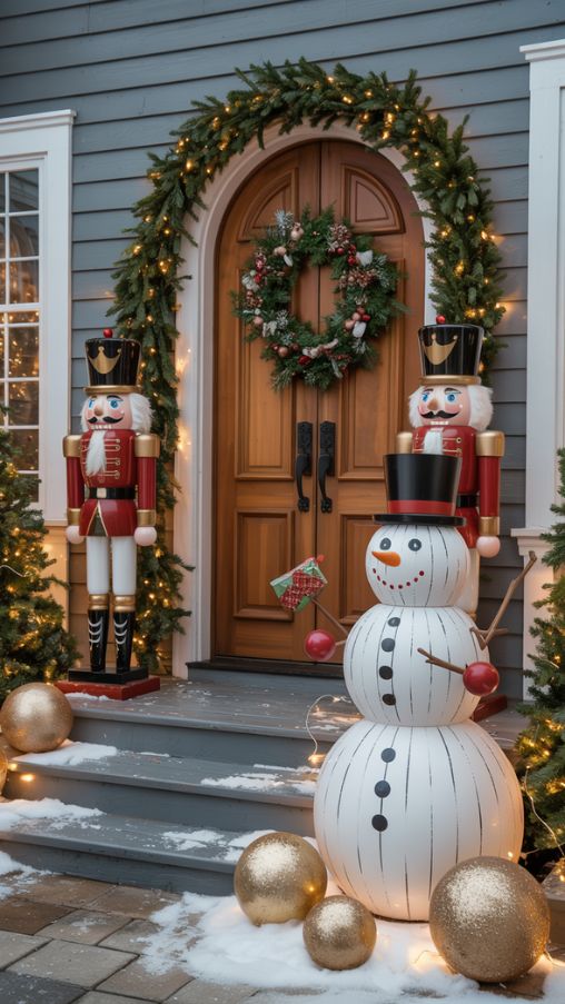 Statement Christmas Entryway with Nutcrackers and Snowman Decor