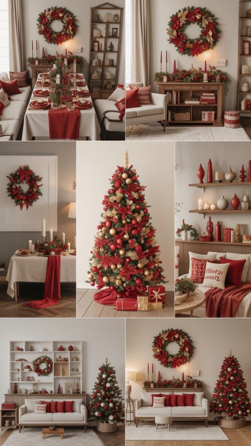Styling the Room Around a Red and Gold Christmas Tree