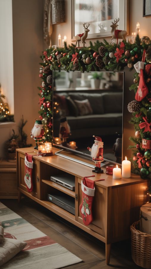 Traditional and Classic TV Stand Christmas Decor Ideas