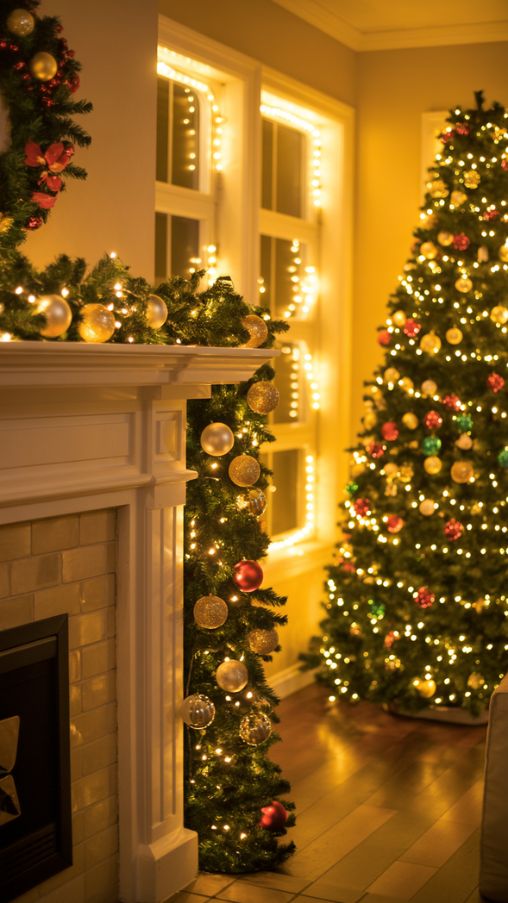 Warm White and Gold Color Coordinated Christmas Lighting Decor