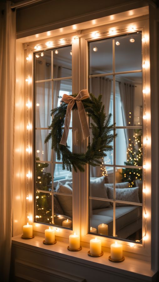 Warm Window Frame Christmas Lighting Decor