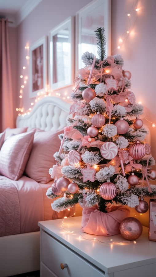 Whimsical Pink Christmas Tree Ideas for Cozy Bedrooms