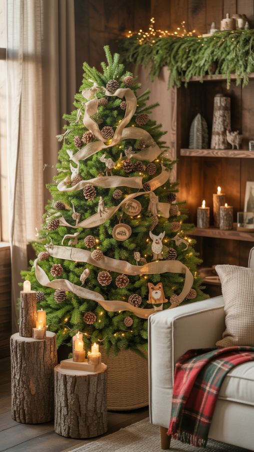 A cozy living room decorated with Woodland Christmas decor, featuring a lush real Christmas tree in the corner with slightly irregular branches. The tree is adorned with pinecones, wooden ornaments, burlap ribbons, and small woodland animal figurines. Warm golden fairy lights are intertwined through the branches, creating a soft, inviting glow. Rustic elements like wooden candle holders, a plaid throw on a sofa, and natural greenery accents on shelves complement the scene. Sunlight filters gently through a nearby window, highlighting the textures and natural colors of the decorations, evoking a warm, forest-inspired holiday atmosphere.Keywords/Focus:
Woodland Christmas decor, rustic holiday decorations, cozy forest-themed ChristmasAlt Tag for Image:
Cozy living room with Woodland Christmas decor featuring a real Christmas tree, wooden ornaments, pinecones, burlap ribbons, and warm golden lightsImage Title:
Woodland Christmas Decor Ideas for a Cozy Rustic Holiday