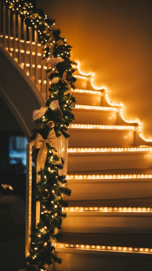 Beautiful Christmas Stair and Banister Lighting Ideas