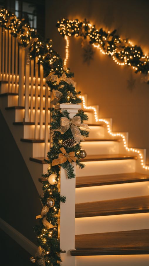 Beautiful Christmas Stair and Banister Lighting Ideas