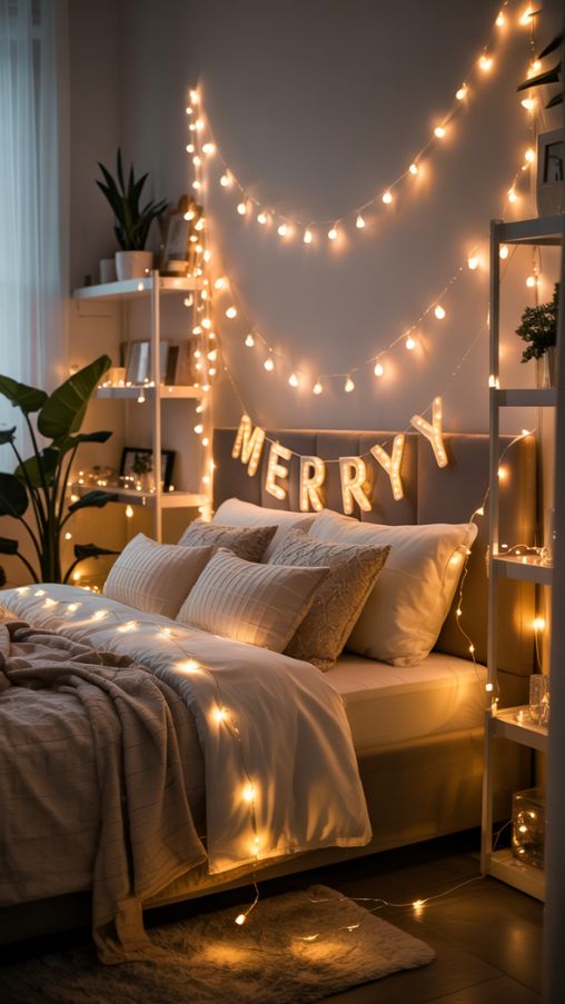 Cozy and Whimsical Bedroom Christmas Light Ideas